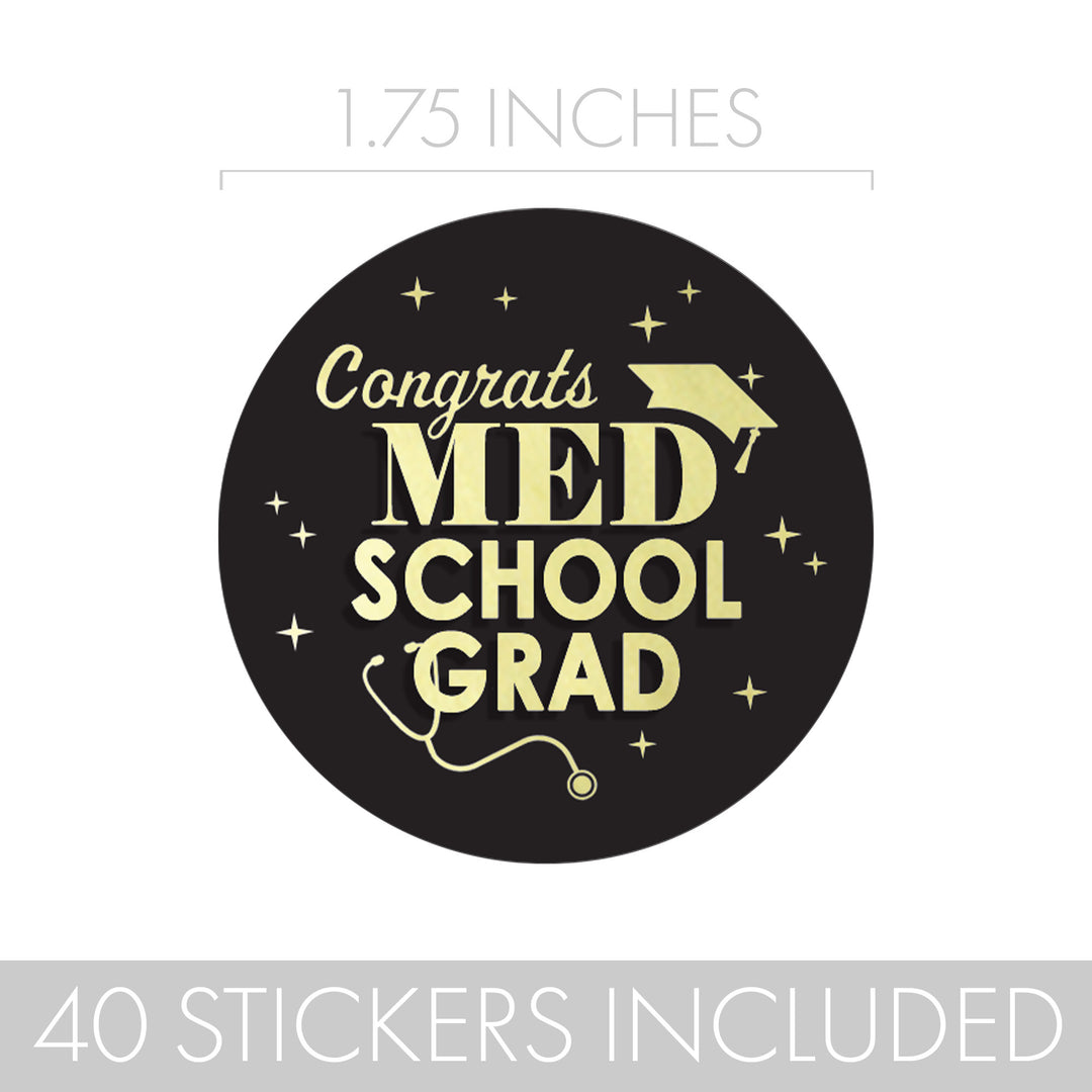 Graduation Class of 2025: Black and Gold Medical School Graduation Party Favors Circle Stickers for Envelopes, Bag Seals - 40 Stickers