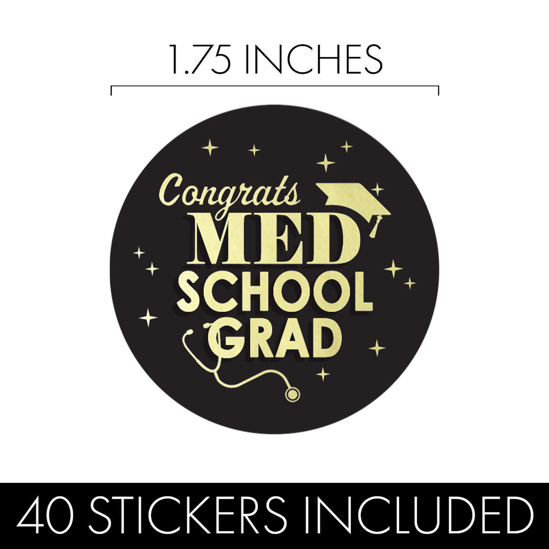 Graduation Class of 2025: Black and Gold Medical School Graduation Party Favors Circle Stickers for Envelopes, Bag Seals - 40 Stickers