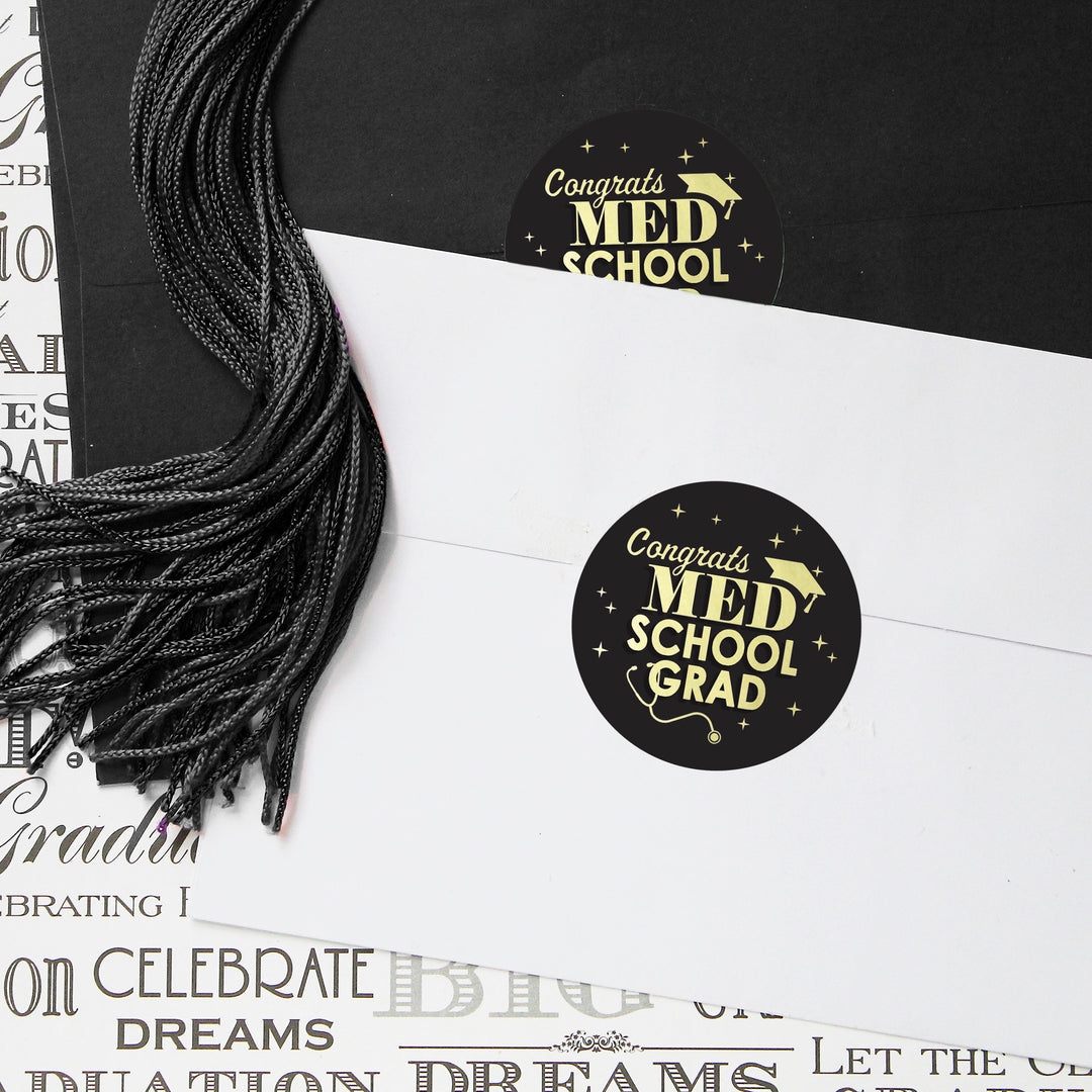 Graduation Class of 2025: Black and Gold Medical School Graduation Party Favors Circle Stickers for Envelopes, Bag Seals - 40 Stickers