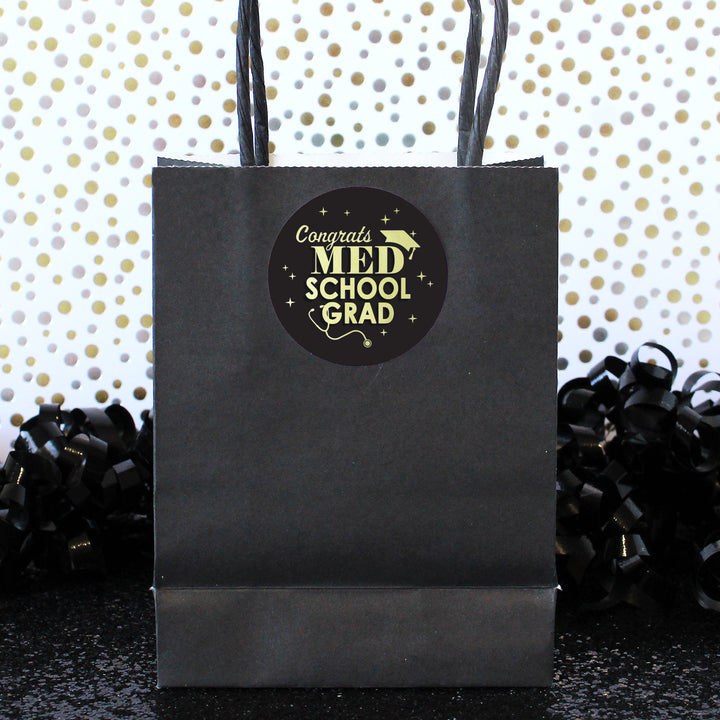 Graduation Class of 2025: Black and Gold Medical School Graduation Party Favors Circle Stickers for Envelopes, Bag Seals - 40 Stickers