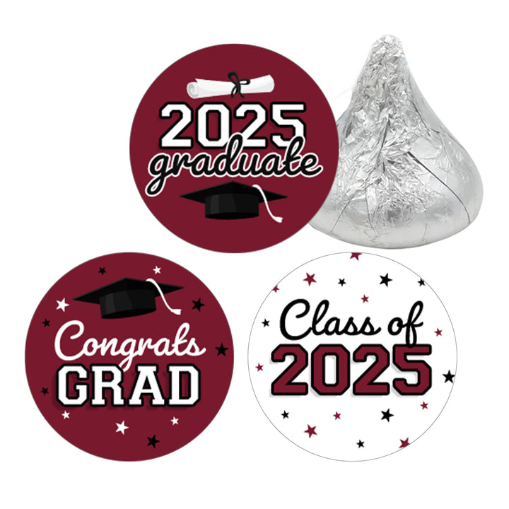 Graduation Class of 2025: Graduation Party Favors - Fits on Hershey® Kisses - 17 School Colors - 180 Stickers