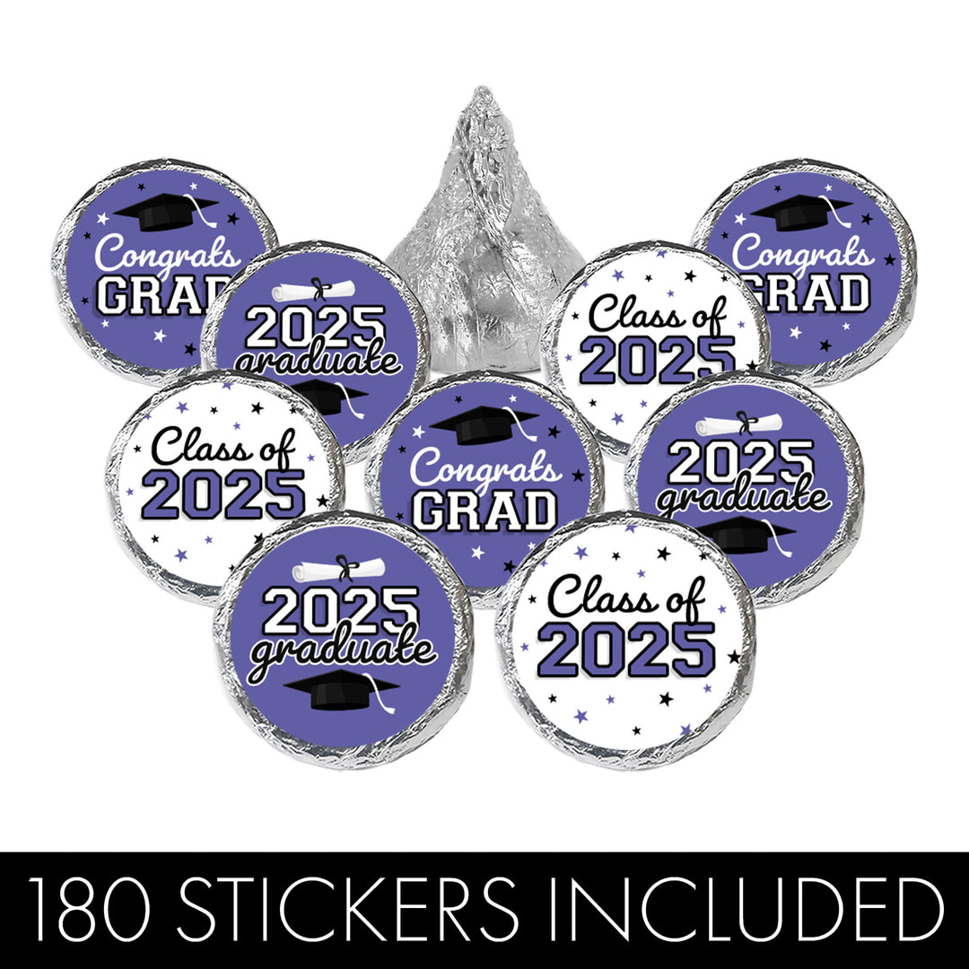 Graduation Class of 2025: Graduation Party Favors - Fits on Hershey® Kisses - 17 School Colors - 180 Stickers