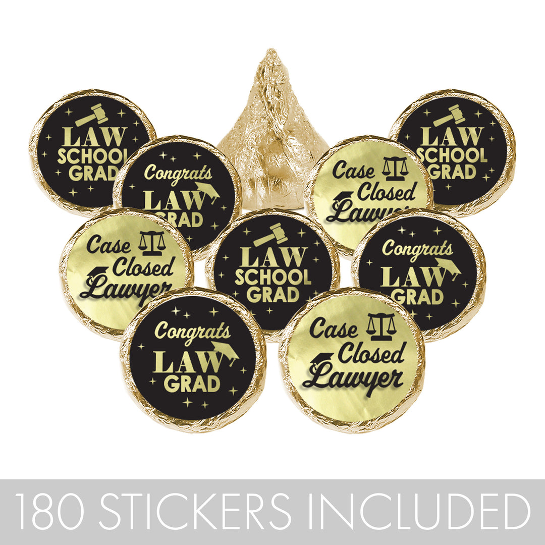 Graduation Class of 2025: Black and Gold Law School Graduation Party Favors - Fits on Hershey® Kisses - 180 Stickers