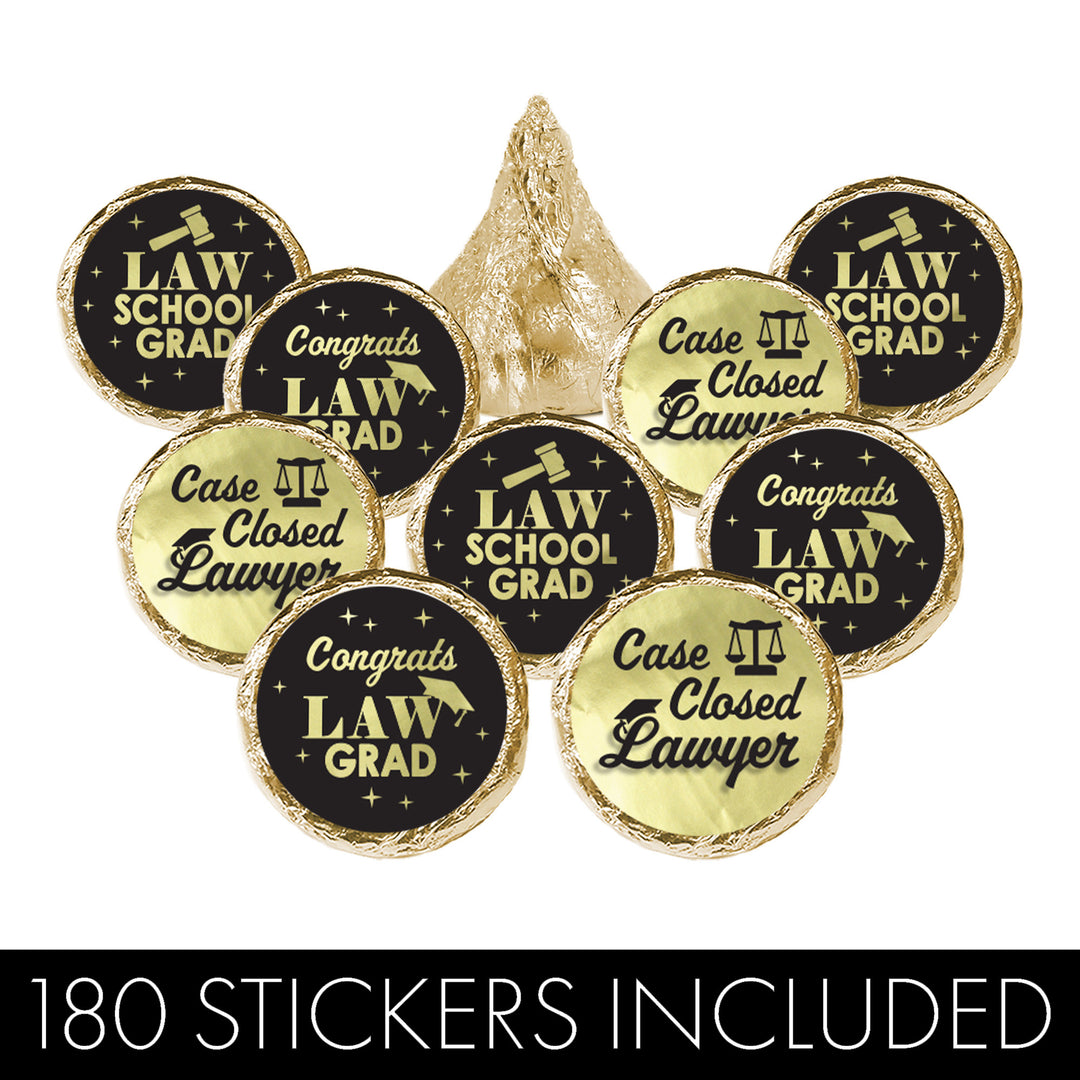 Graduation Class of 2025: Black and Gold Law School Graduation Party Favors - Fits on Hershey® Kisses - 180 Stickers