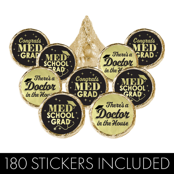 Graduation Class of 2025: Black and Gold Medical School Graduation Party Favors - Fits on Hershey® Kisses - 180 Stickers