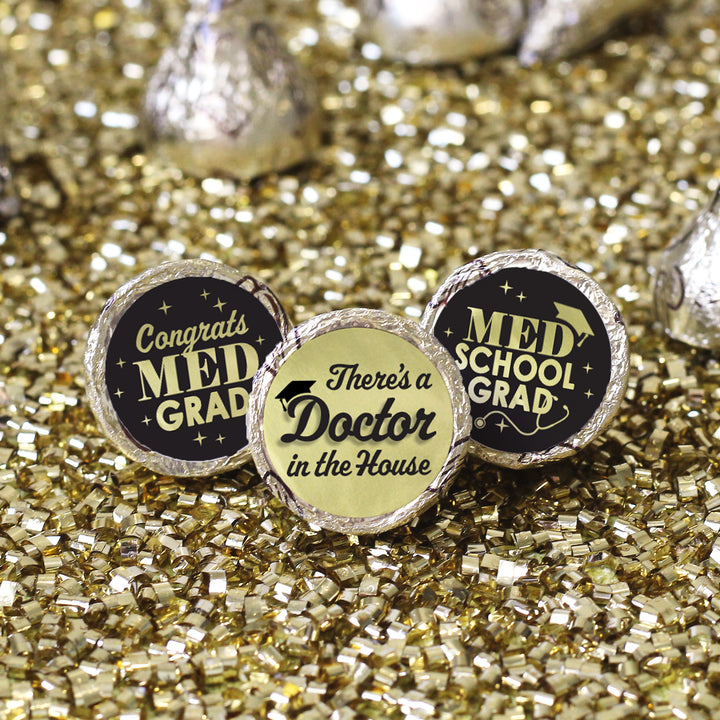 Graduation Class of 2025: Black and Gold Medical School Graduation Party Favors - Fits on Hershey® Kisses - 180 Stickers