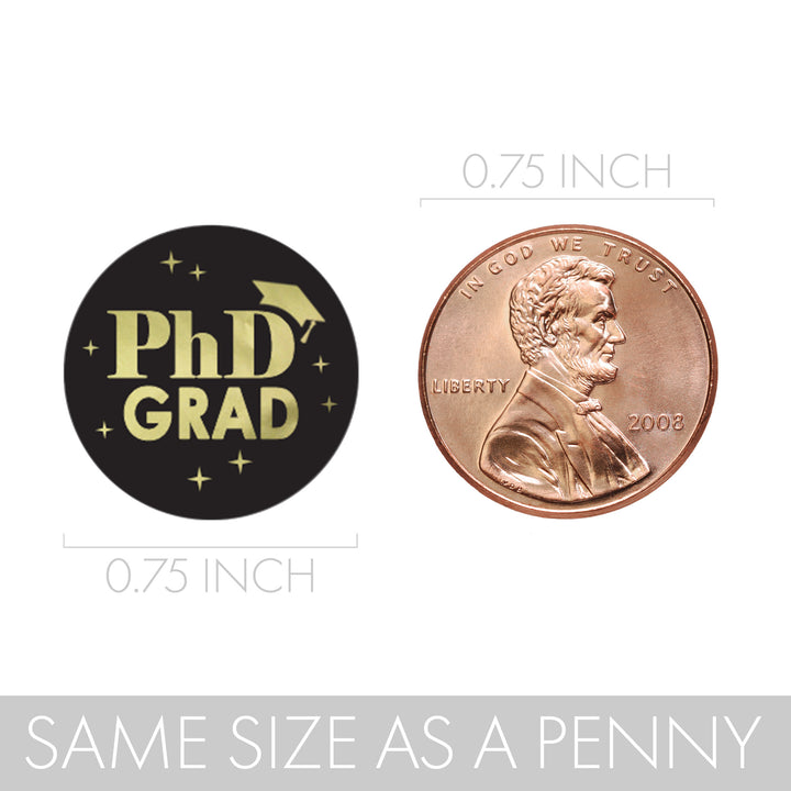 Graduation Class of 2025: Black and Gold PhD Graduation Party Favor Stickers - Fits on Hershey® Kisses - 180 Stickers