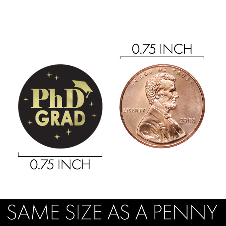 Graduation Class of 2025: Black and Gold PhD Graduation Party Favor Stickers - Fits on Hershey® Kisses - 180 Stickers