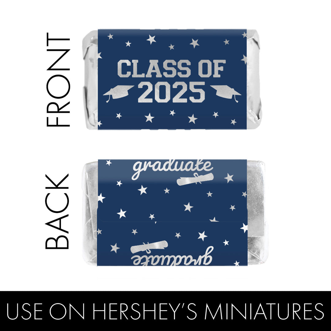 Graduation Class of 2025: Graduation Party Favors - Mini Chocolate Candy Bar Wrapper Labels - Fits on Hershey® Miniatures - 17 School Colors - 45 Stickers