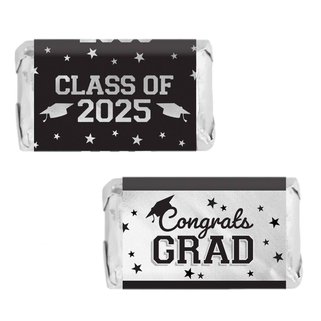 Graduation Class of 2025: Graduation Party Favors - Mini Chocolate Candy Bar Wrapper Labels - Fits on Hershey® Miniatures - 17 School Colors - 45 Stickers