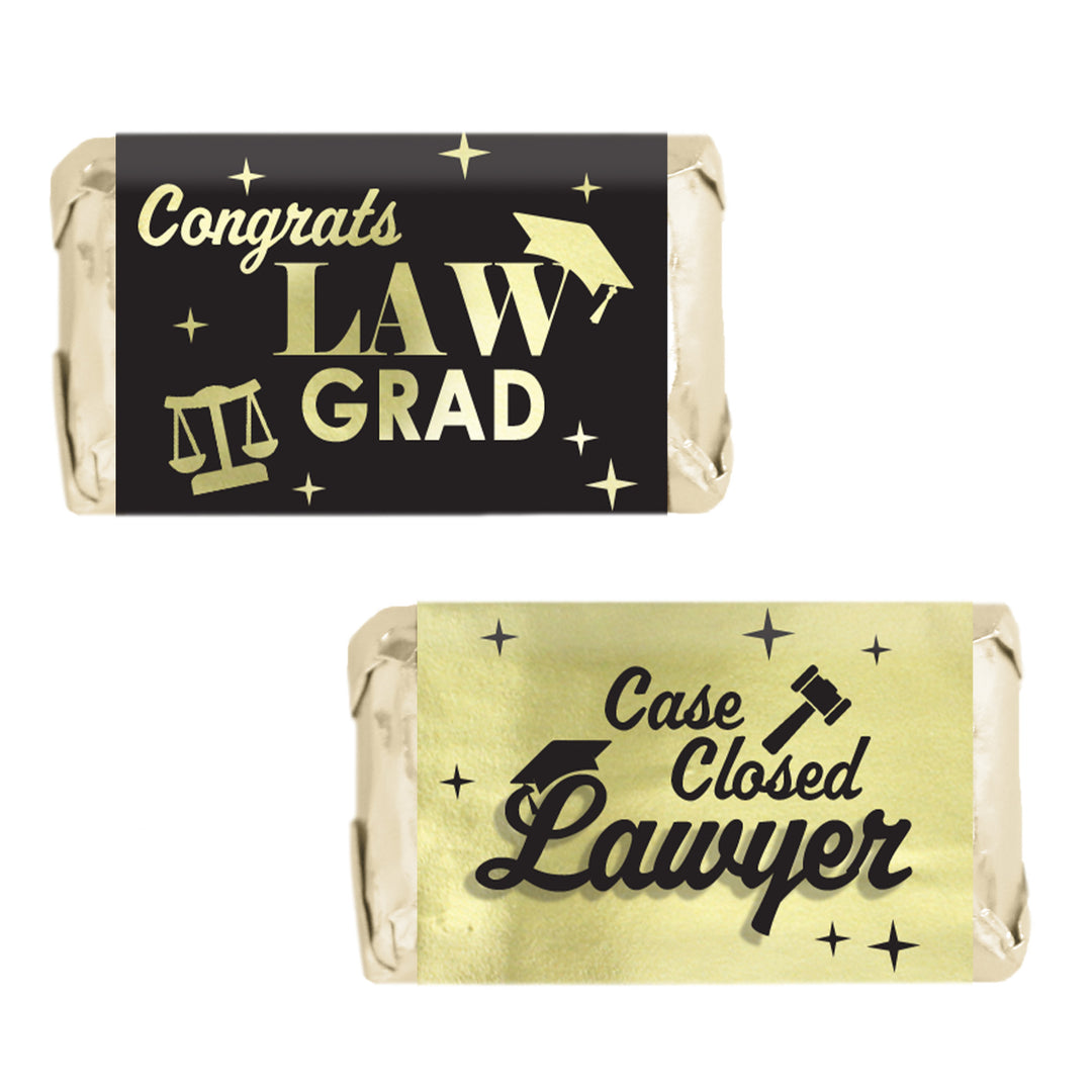 Graduation Class of 2025: Black and Gold Law School Graduation Party Favors - Mini Chocolate Candy Bar Wrapper Labels - Fits on Hershey® Miniatures - 45 Stickers