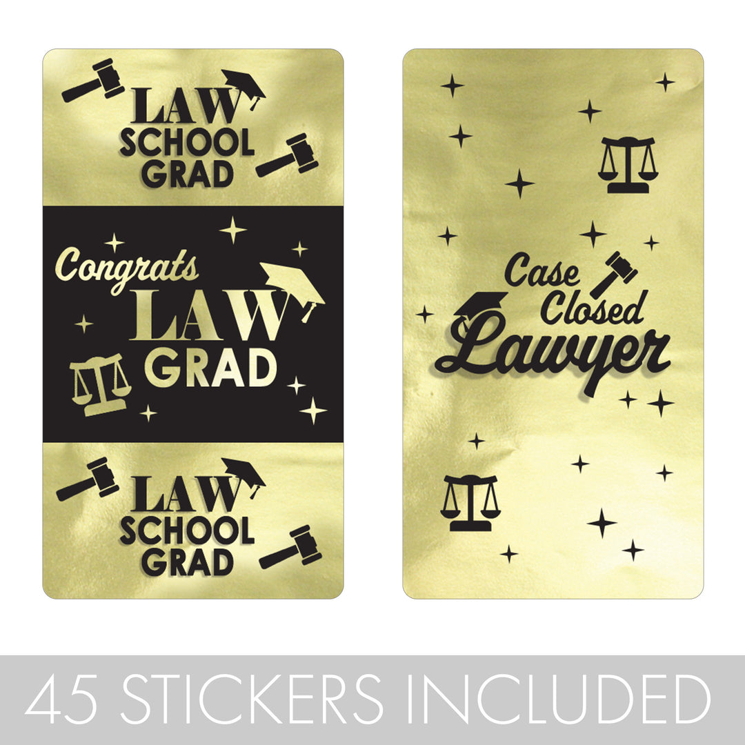 Graduation Class of 2025: Black and Gold Law School Graduation Party Favors - Mini Chocolate Candy Bar Wrapper Labels - Fits on Hershey® Miniatures - 45 Stickers