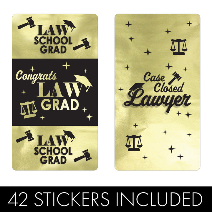 Graduation Class of 2025: Black and Gold Law School Graduation Party Favors - Mini Chocolate Candy Bar Wrapper Labels - Fits on Hershey® Miniatures - 42 Stickers