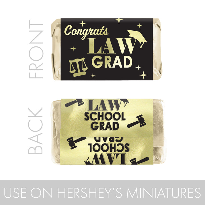 Graduation Class of 2025: Black and Gold Law School Graduation Party Favors - Mini Chocolate Candy Bar Wrapper Labels - Fits on Hershey® Miniatures - 45 Stickers