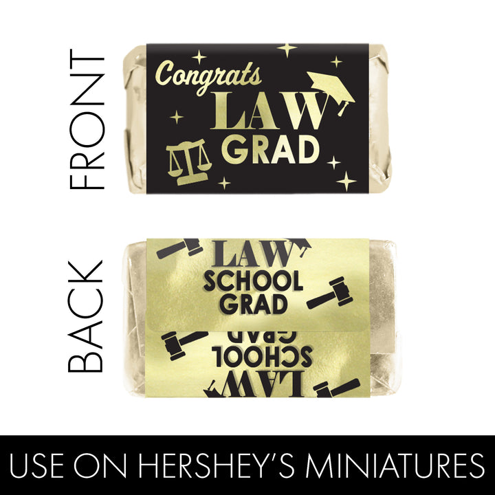 Graduation Class of 2025: Black and Gold Law School Graduation Party Favors - Mini Chocolate Candy Bar Wrapper Labels - Fits on Hershey® Miniatures - 45 Stickers