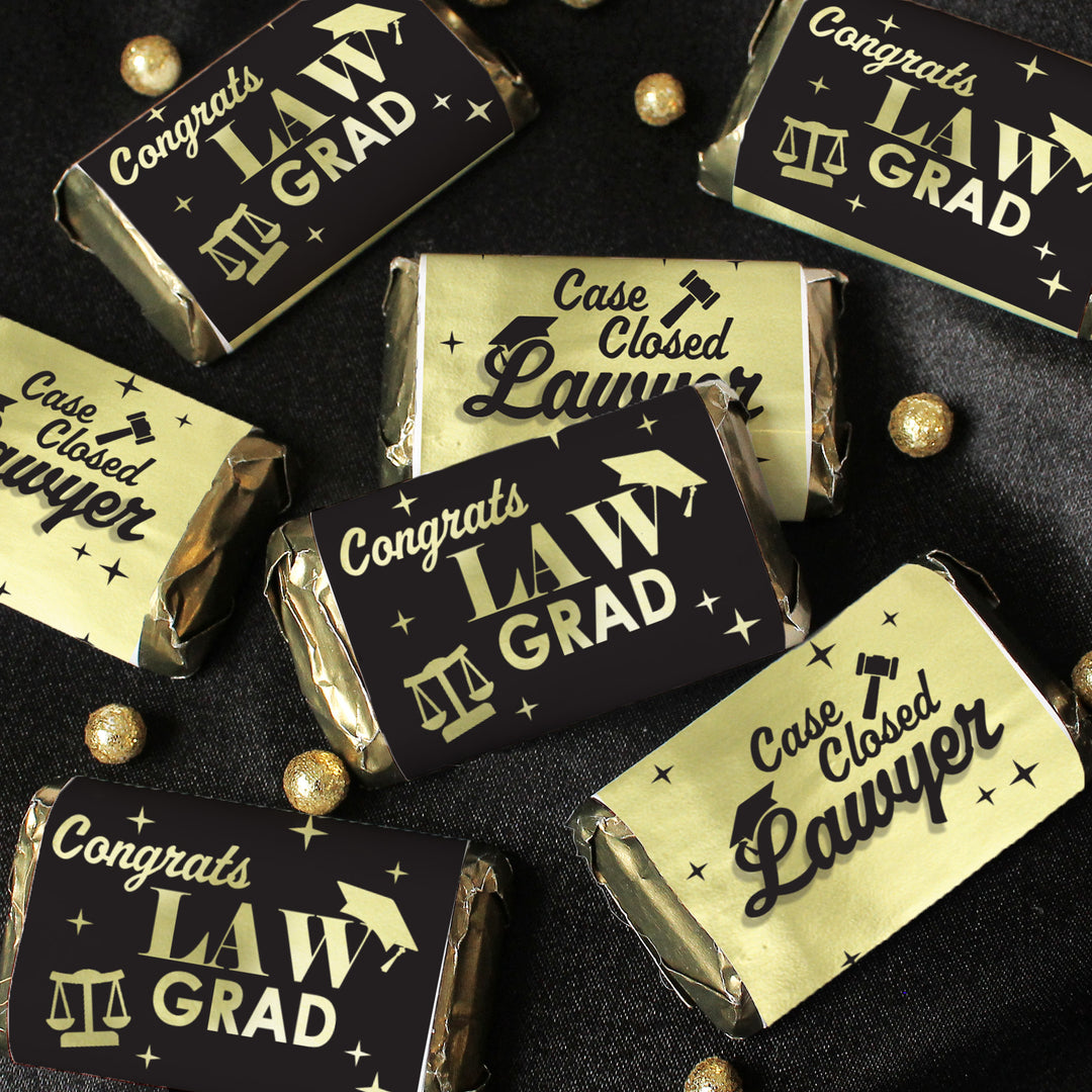 Graduation Class of 2025: Black and Gold Law School Graduation Party Favors - Mini Chocolate Candy Bar Wrapper Labels - Fits on Hershey® Miniatures - 45 Stickers