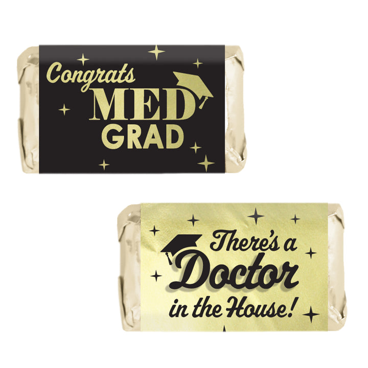 Graduation Class of 2025: Black and Gold Medical School Graduation Party Favors - Mini Chocolate Candy Bar Wrapper Labels - Fits on Hershey® Miniatures - 45 Stickers