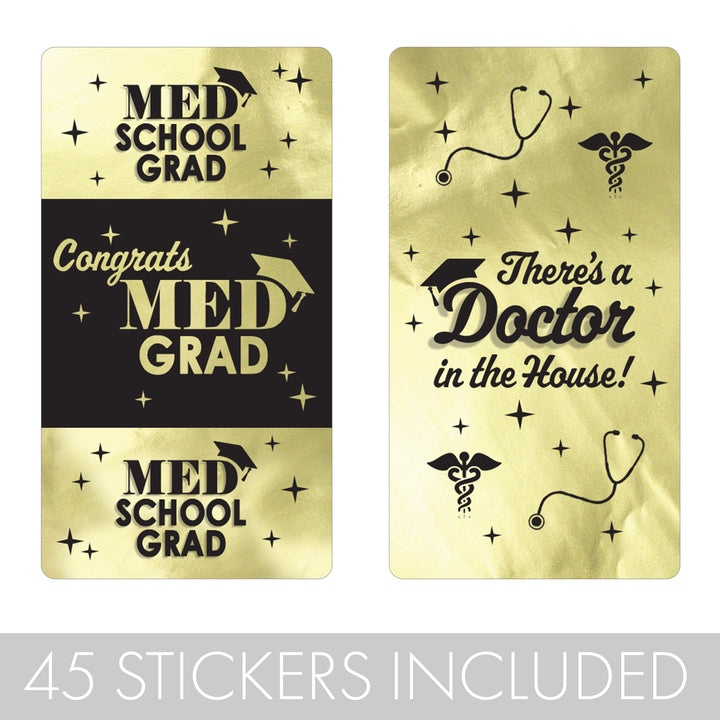 Graduation Class of 2025: Black and Gold Medical School Graduation Party Favors - Mini Chocolate Candy Bar Wrapper Labels - Fits on Hershey® Miniatures - 45 Stickers