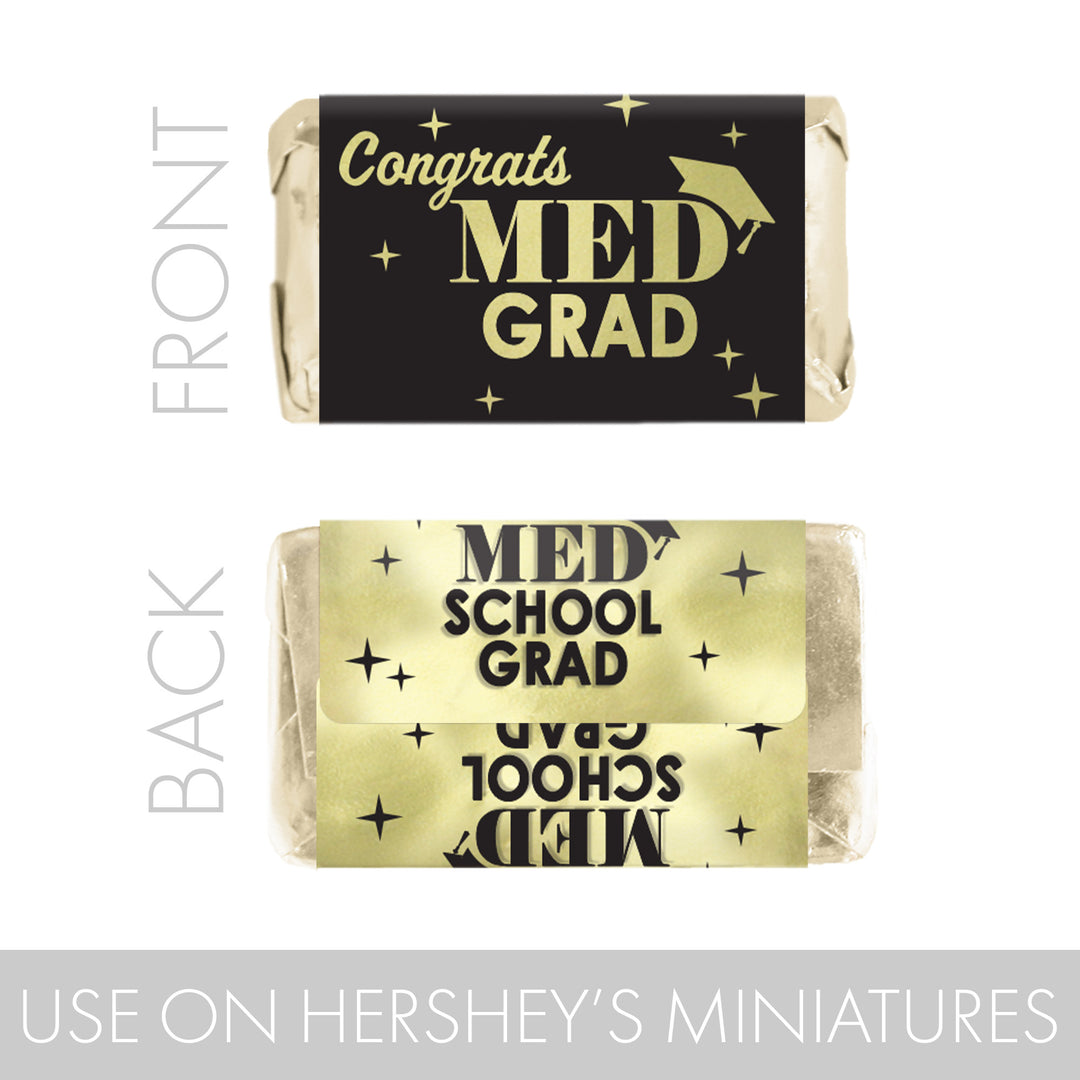 Graduation Class of 2025: Black and Gold Medical School Graduation Party Favors - Mini Chocolate Candy Bar Wrapper Labels - Fits on Hershey® Miniatures - 45 Stickers