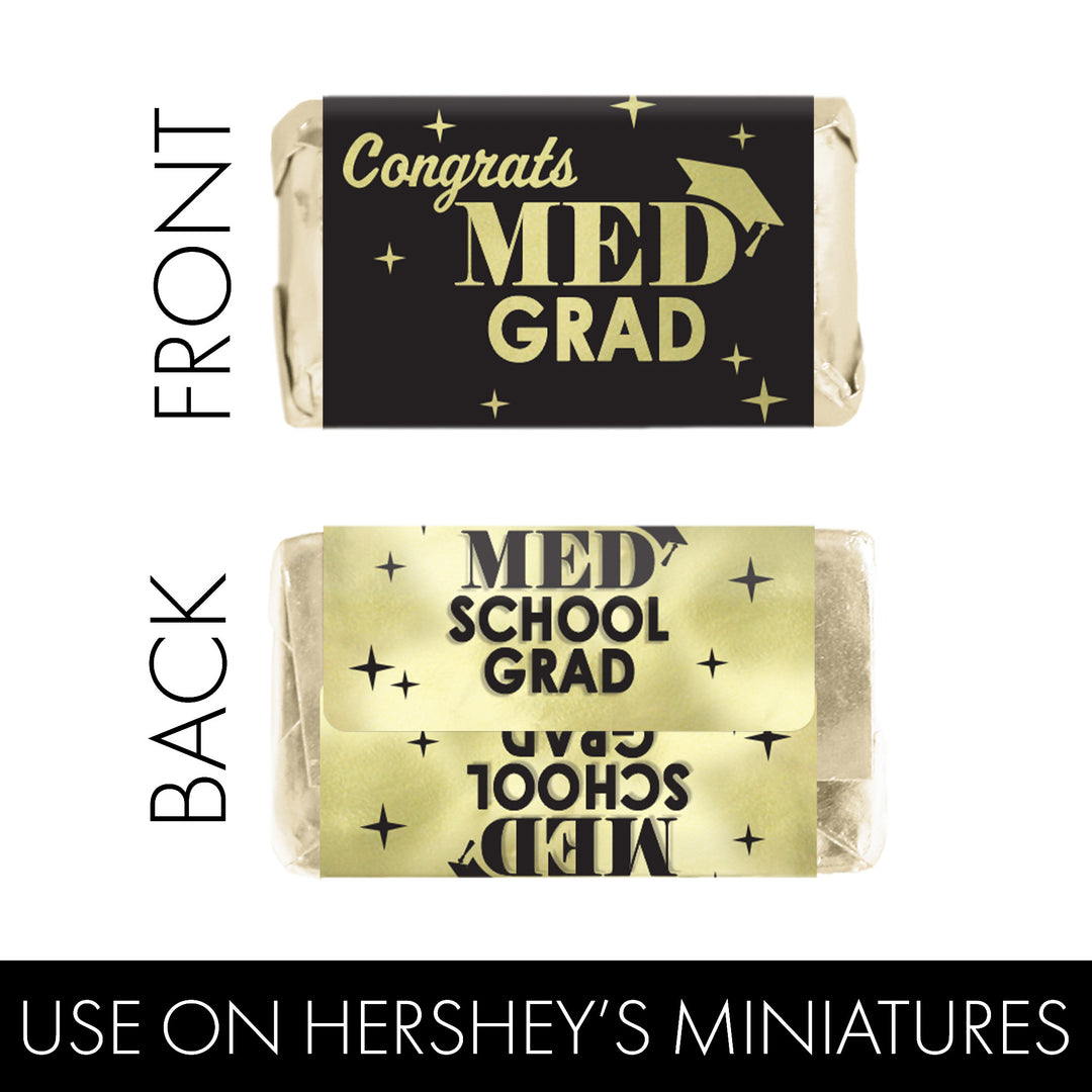 Graduation Class of 2025: Black and Gold Medical School Graduation Party Favors - Mini Chocolate Candy Bar Wrapper Labels - Fits on Hershey® Miniatures - 45 Stickers