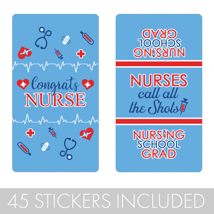 Graduation Class of 2025: Nursing School Graduation Party Favor Stickers -  Mini Chocolate Candy Bar Wrapper Labels - Fits on Hershey® Miniatures - 45 Stickers