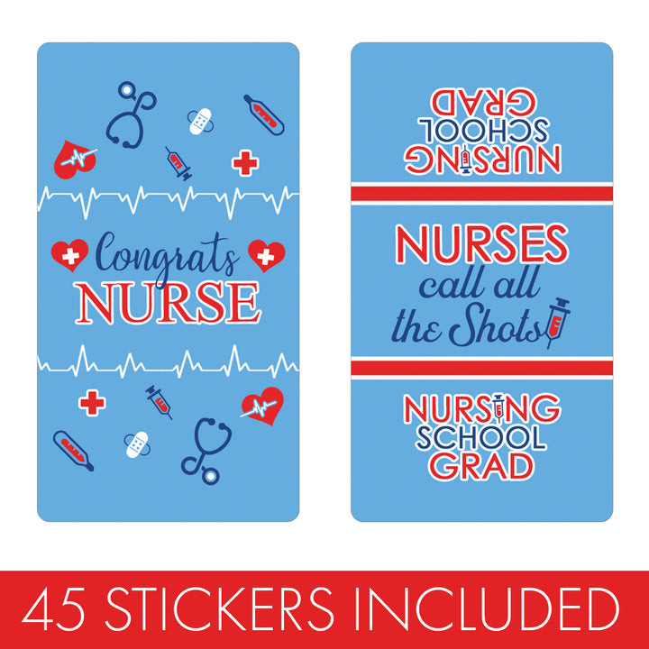 Graduation Class of 2025: Nursing School Graduation Party Favor Stickers -  Mini Chocolate Candy Bar Wrapper Labels - Fits on Hershey® Miniatures - 45 Stickers