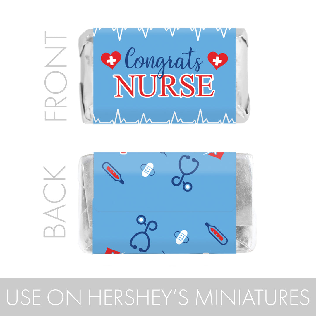 Graduation Class of 2025: Nursing School Graduation Party Favor Stickers -  Mini Chocolate Candy Bar Wrapper Labels - Fits on Hershey® Miniatures - 45 Stickers