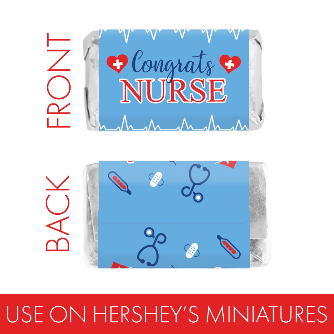 Graduation Class of 2025: Nursing School Graduation Party Favor Stickers -  Mini Chocolate Candy Bar Wrapper Labels - Fits on Hershey® Miniatures - 45 Stickers