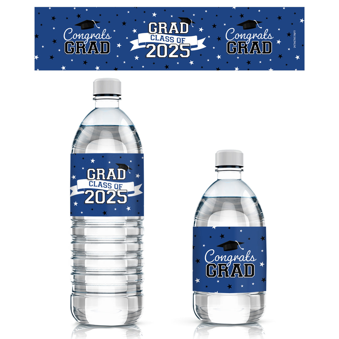 Graduation Class of 2025: Graduation Party Favors - Water Bottle Labels  - 17 School Colors - 24 Waterproof Stickers