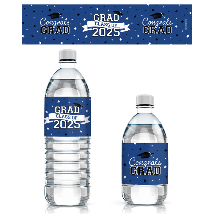 Graduation Class of 2025: Graduation Party Favors - Water Bottle Labels  - 17 School Colors - 24 Waterproof Stickers