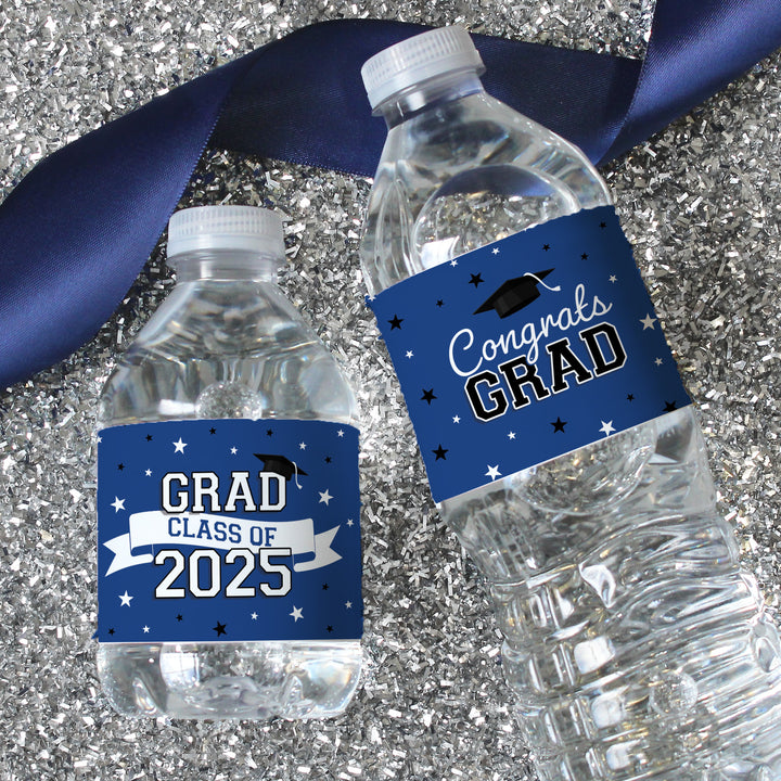 Promoción de graduación de 2024: obsequios para la fiesta de graduación - Etiquetas para botellas de agua - 10 colores escolares - 24 pegatinas impermeables