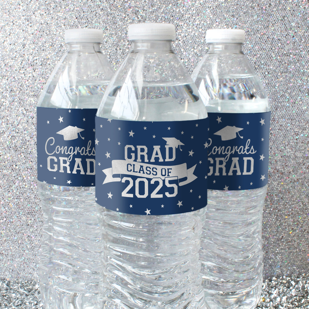 Promoción de graduación de 2024: obsequios para la fiesta de graduación - Etiquetas para botellas de agua - 10 colores escolares - 24 pegatinas impermeables