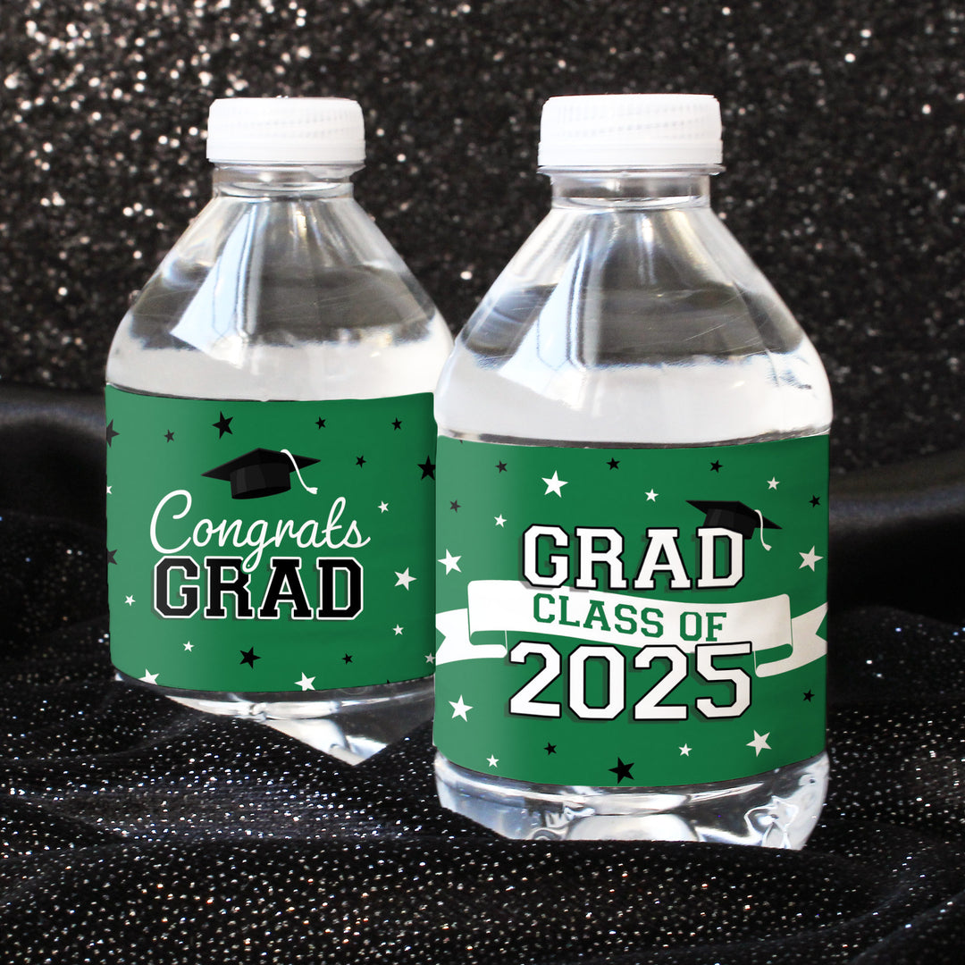 Promoción de graduación de 2024: obsequios para la fiesta de graduación - Etiquetas para botellas de agua - 10 colores escolares - 24 pegatinas impermeables