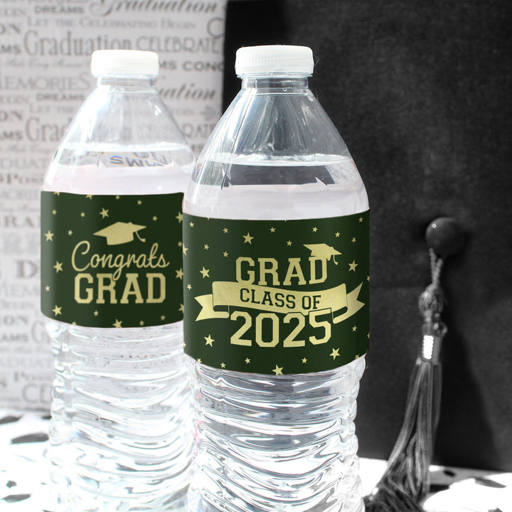 Promoción de graduación de 2024: obsequios para la fiesta de graduación - Etiquetas para botellas de agua - 10 colores escolares - 24 pegatinas impermeables