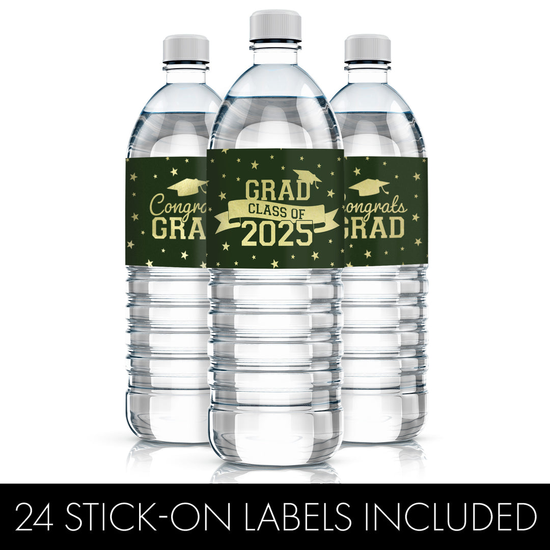 Graduation Class of 2025: Graduation Party Favors - Water Bottle Labels  - 17 School Colors - 24 Waterproof Stickers