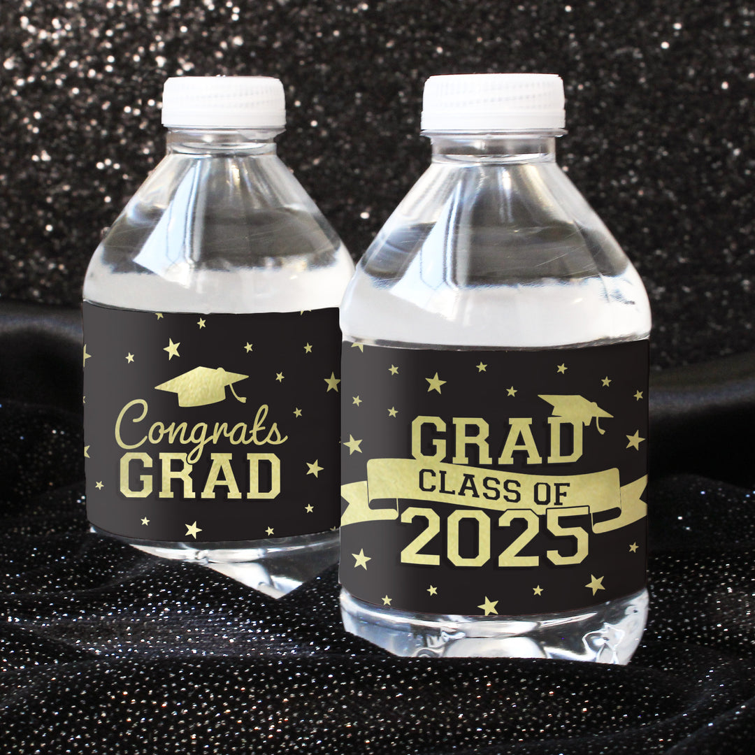 Promoción de graduación de 2024: obsequios para la fiesta de graduación - Etiquetas para botellas de agua - 10 colores escolares - 24 pegatinas impermeables