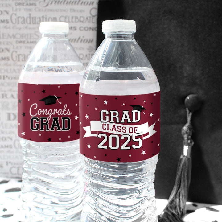 Promoción de graduación de 2024: obsequios para la fiesta de graduación - Etiquetas para botellas de agua - 10 colores escolares - 24 pegatinas impermeables