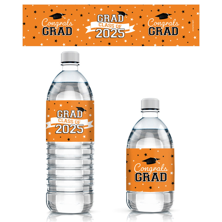 Graduation Class of 2025: Graduation Party Favors - Water Bottle Labels  - 17 School Colors - 24 Waterproof Stickers