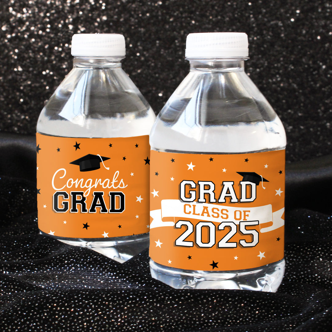 Promoción de graduación de 2024: obsequios para la fiesta de graduación - Etiquetas para botellas de agua - 10 colores escolares - 24 pegatinas impermeables