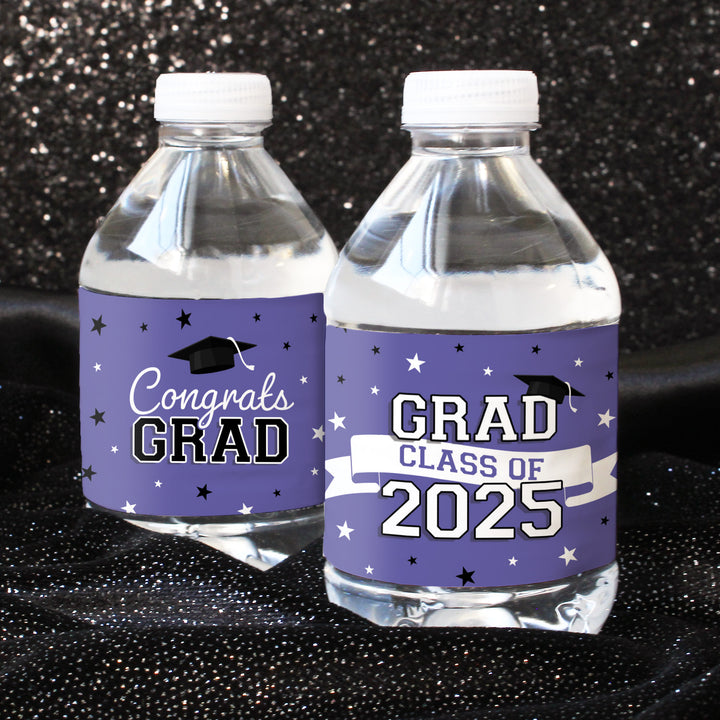 Promoción de graduación de 2024: obsequios para la fiesta de graduación - Etiquetas para botellas de agua - 10 colores escolares - 24 pegatinas impermeables