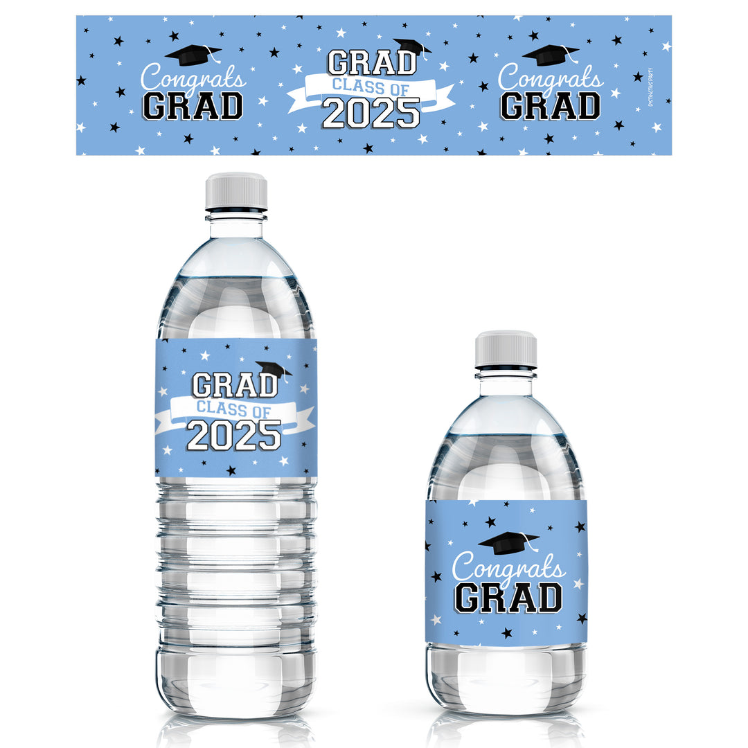 Graduation Class of 2025: Graduation Party Favors - Water Bottle Labels  - 17 School Colors - 24 Waterproof Stickers