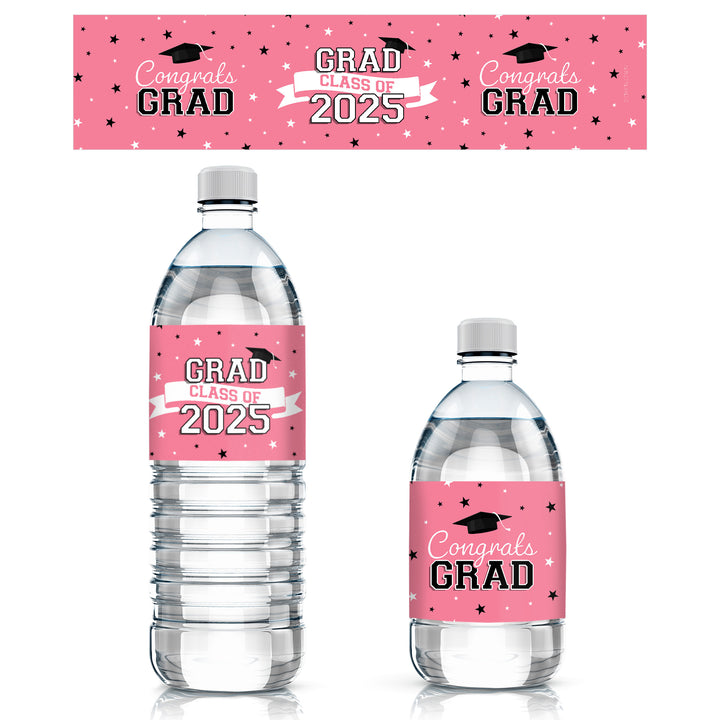 Graduation Class of 2025: Graduation Party Favors - Water Bottle Labels  - 17 School Colors - 24 Waterproof Stickers