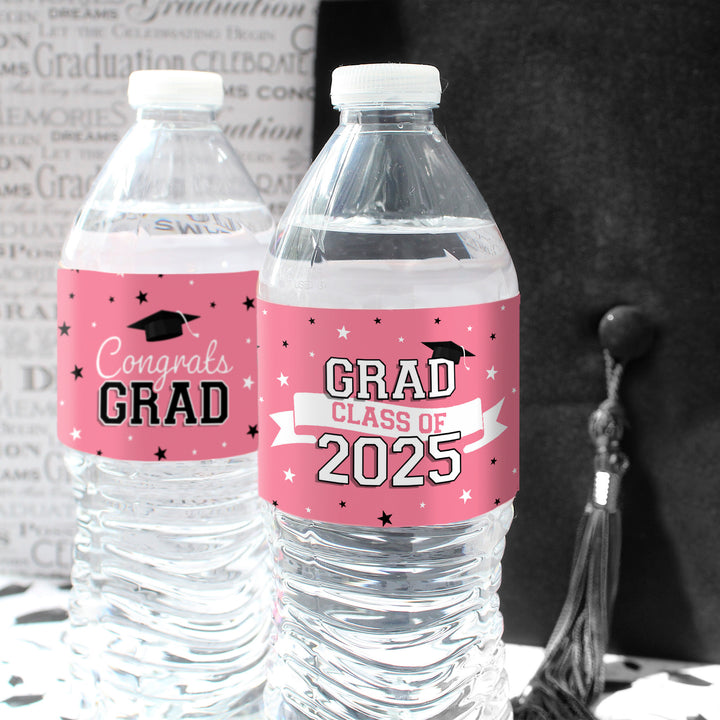 Promoción de graduación de 2024: obsequios para la fiesta de graduación - Etiquetas para botellas de agua - 10 colores escolares - 24 pegatinas impermeables