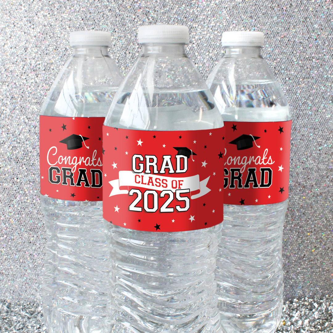 Promoción de graduación de 2024: obsequios para la fiesta de graduación - Etiquetas para botellas de agua - 10 colores escolares - 24 pegatinas impermeables