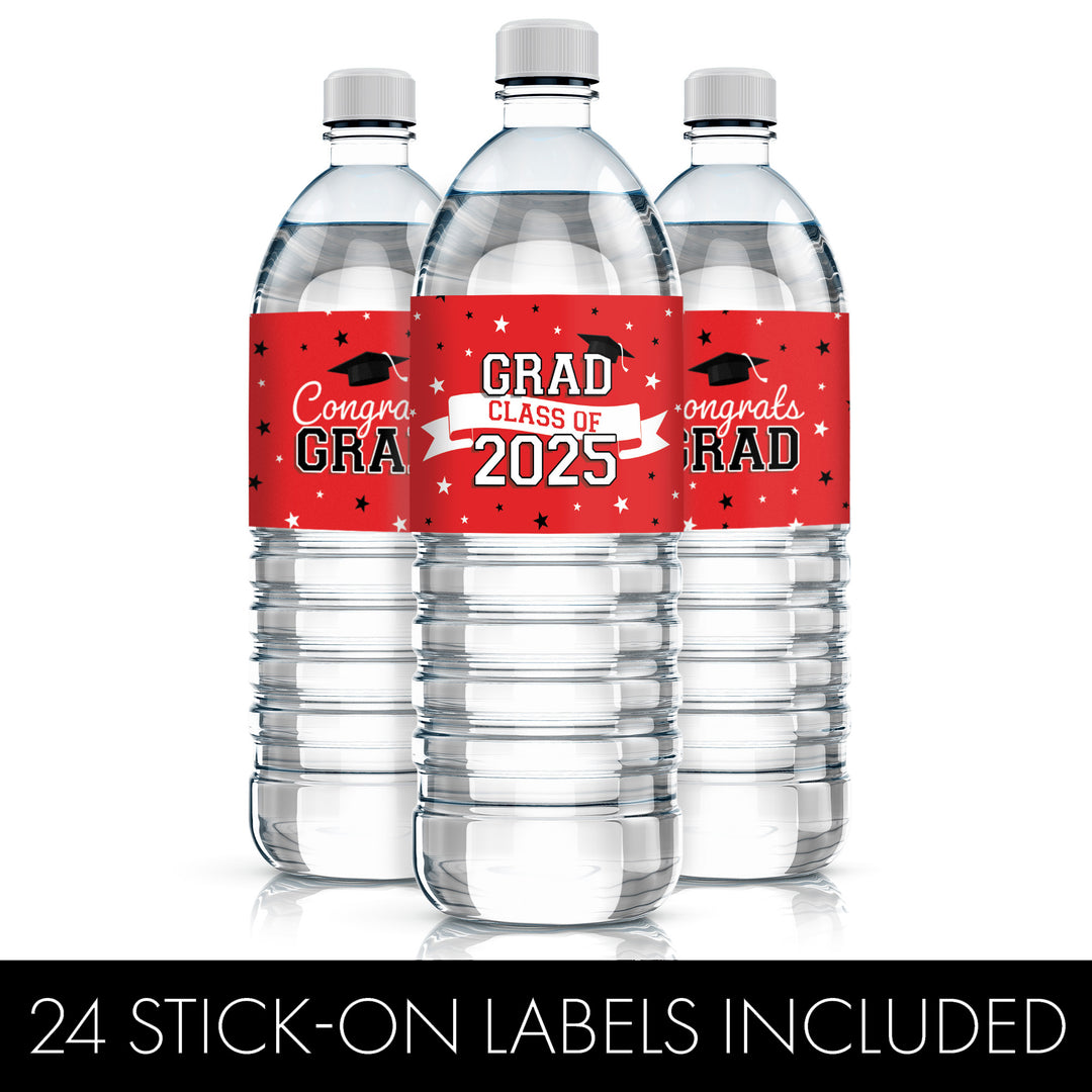 Graduation Party Decorations, Graduation Class of 2025,  Graduation Decoration, Graduation 2025, Red Graduation 2025, Red water bottle labels Graduation 2025 