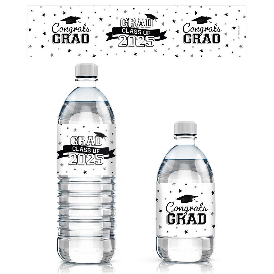 Graduation Class of 2025: Graduation Party Favors - Water Bottle Labels  - 17 School Colors - 24 Waterproof Stickers