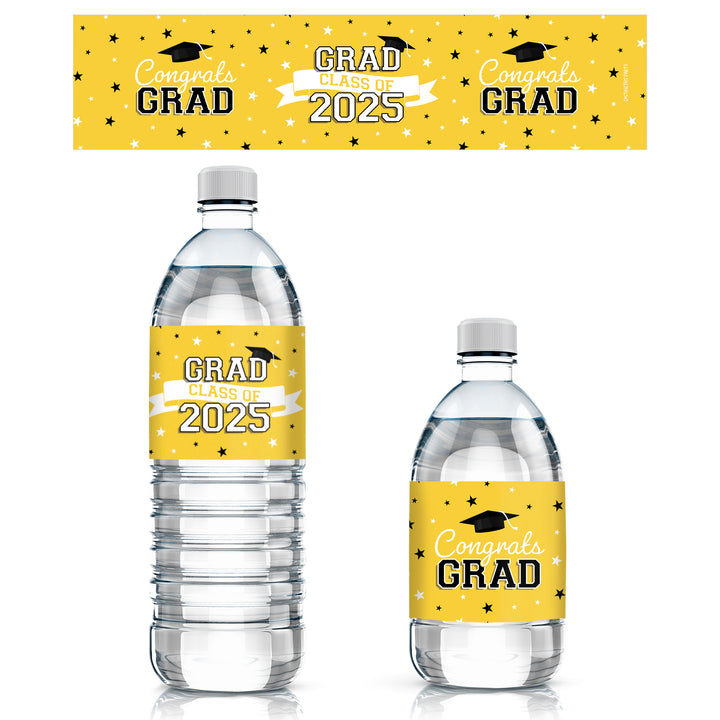 Graduation Class of 2025: Graduation Party Favors - Water Bottle Labels  - 17 School Colors - 24 Waterproof Stickers