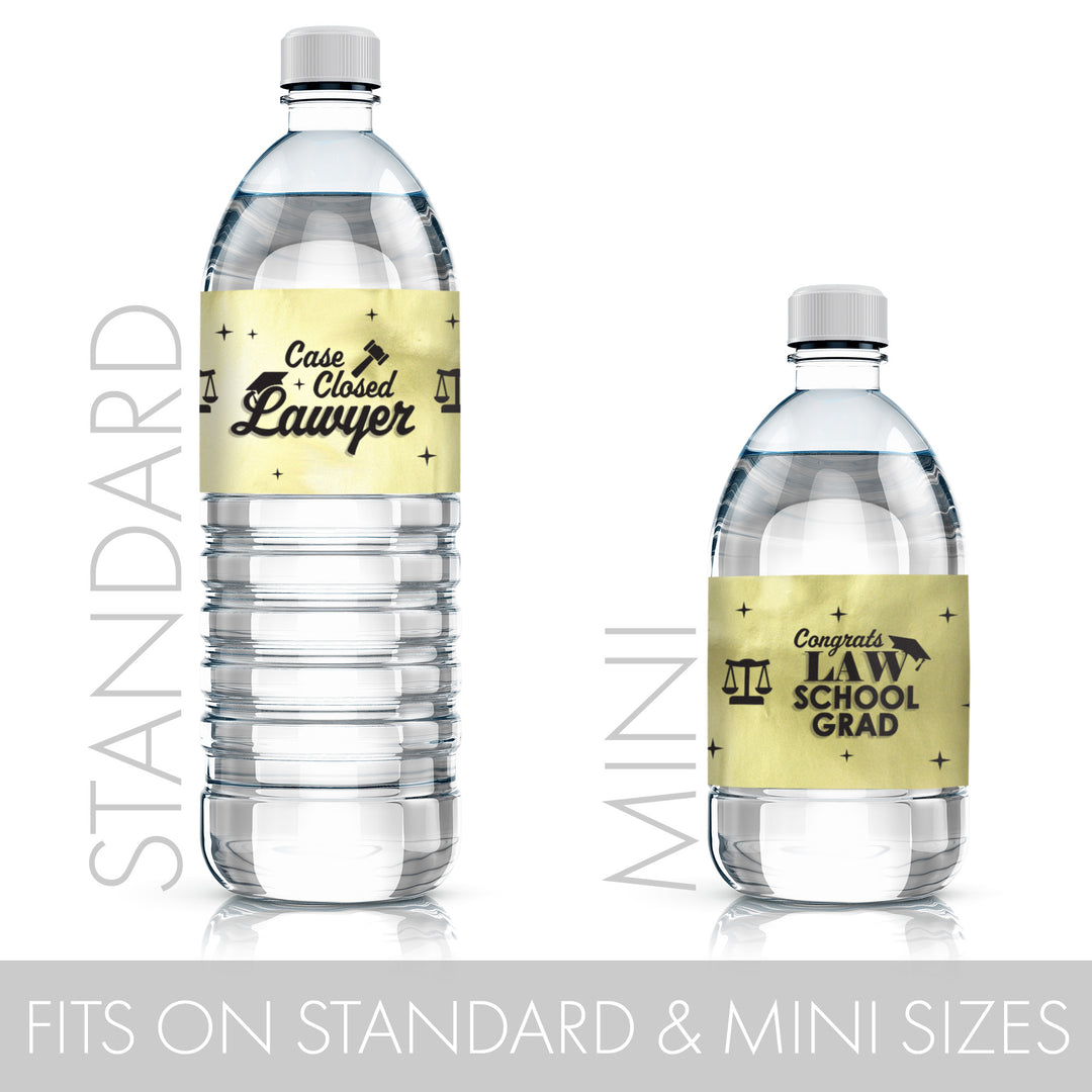 Graduation Class of 2025: Black and Gold Law School Graduation Party Favors - Water Bottle Labels  - 24 Waterproof Stickers