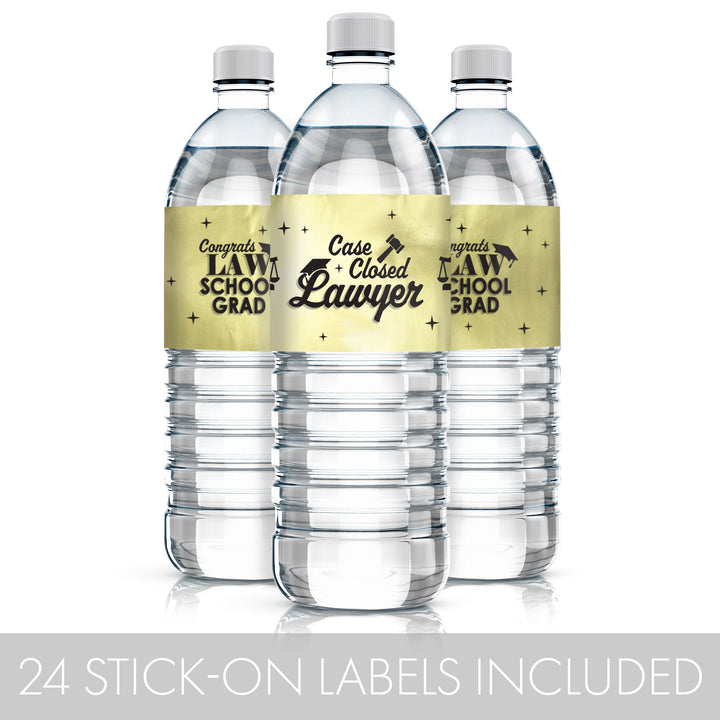 Graduation Class of 2025: Black and Gold Law School Graduation Party Favors - Water Bottle Labels  - 24 Waterproof Stickers