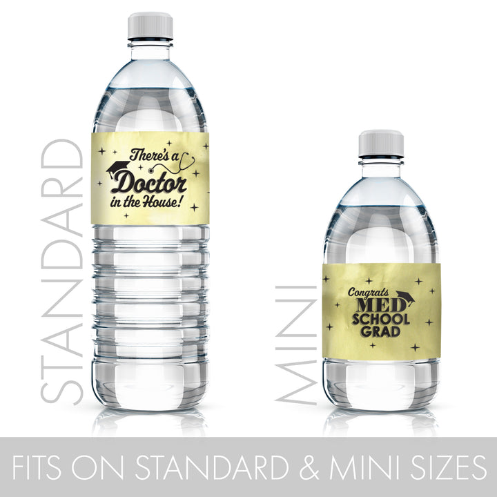 Graduation Class of 2025: Black and Gold Medical School Graduation Party Favors - Water Bottle Labels  - 24 Waterproof Stickers